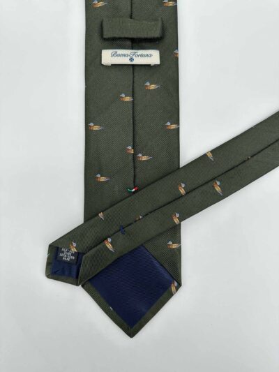 tienda online ropa hombre exclusiva corbatas ceremonia Corbata Tejida Jacquard Verde con Patos Ánades