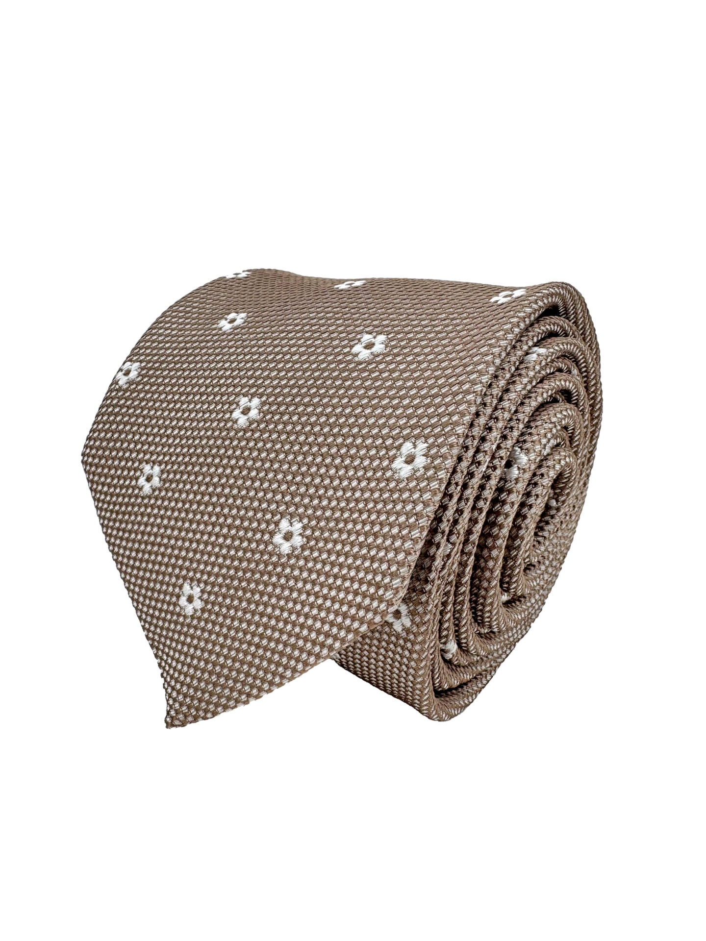 Corbata Tejida Jacquard Beige Flores en Crudo