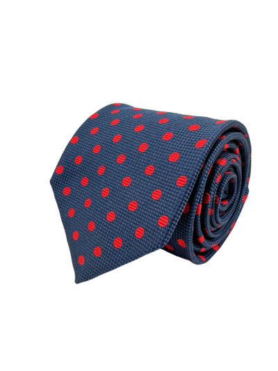 Corbata Tejida Micro Pata Gallo Topos Rojos
