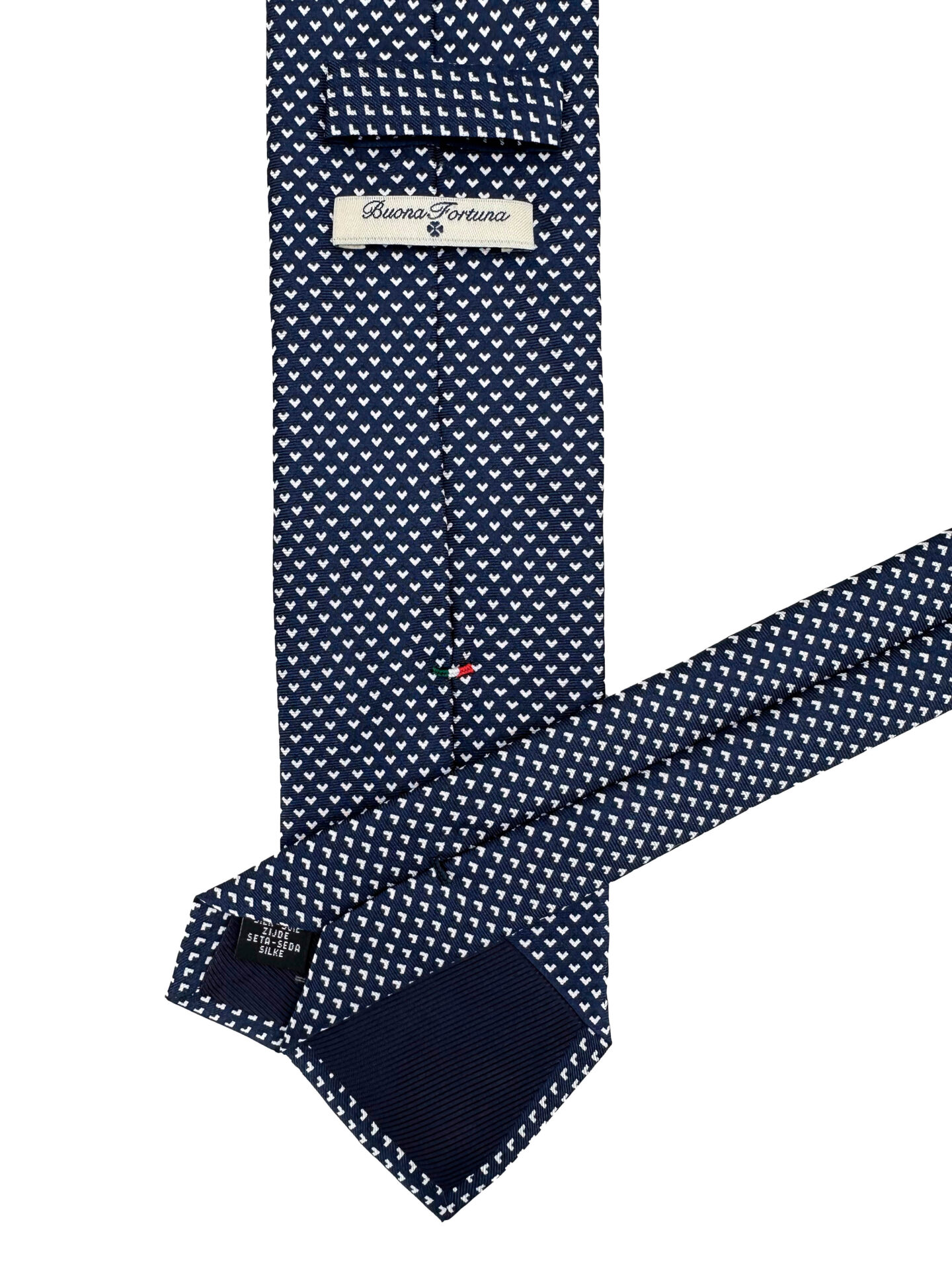 Corbata Estampada Twill Azul Marino con Corazones Blancos