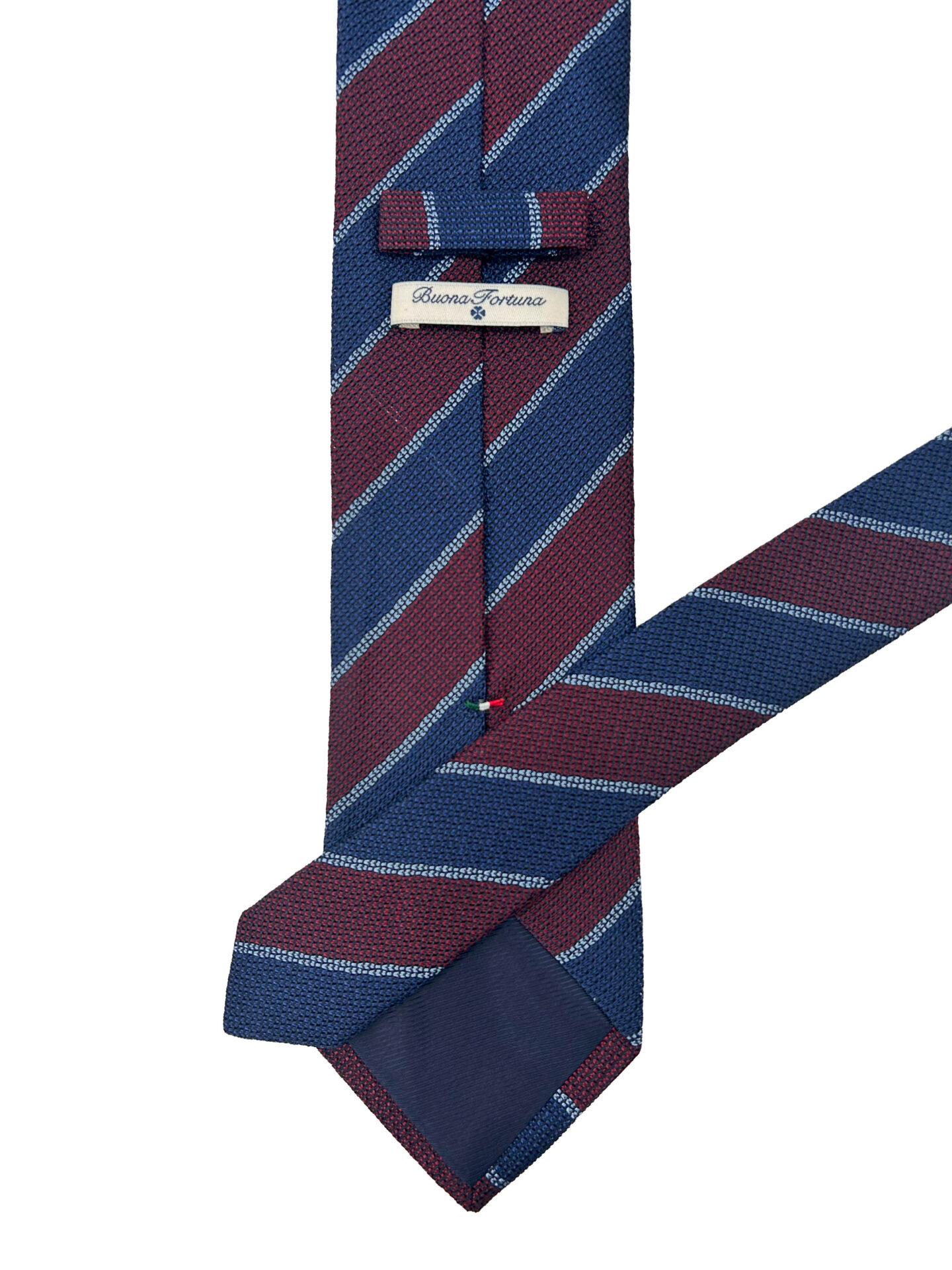 Corbata Tejida Garza Rayas Azules y Burdeos