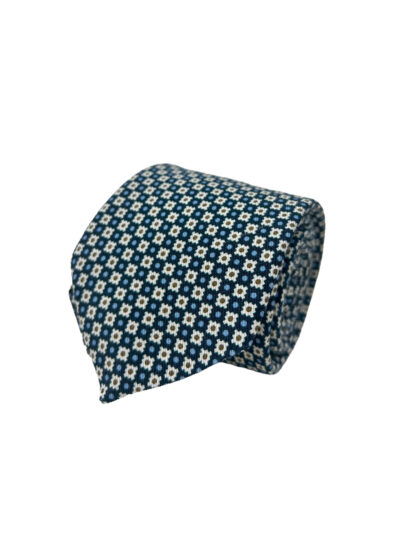 Corbata Twill Color Azul Marino con Dibujos Celestes Blancos