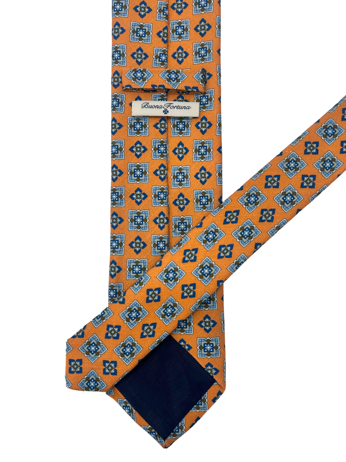 Corbata Twill naranja motivos Celestes y Marinos