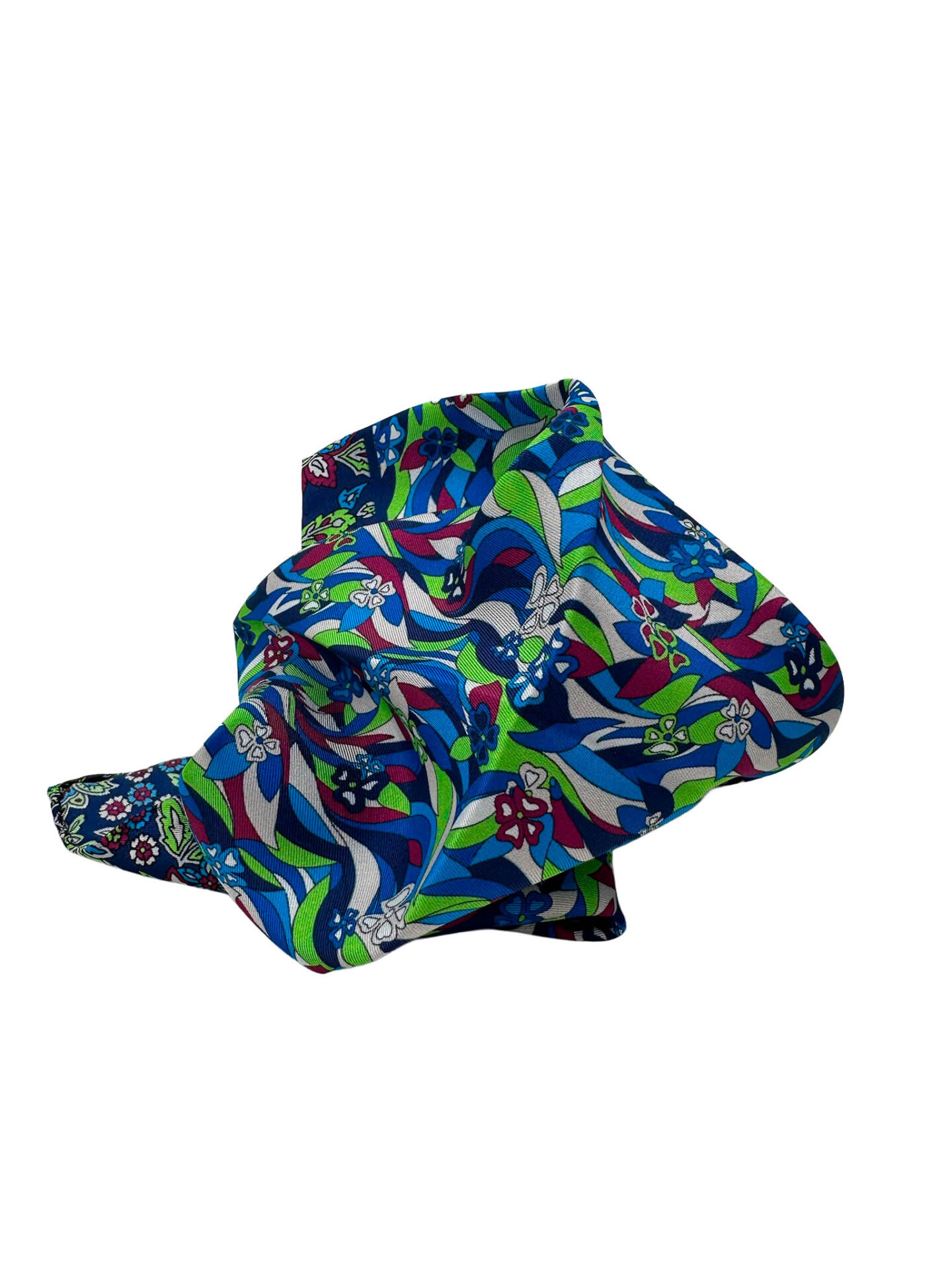 Pochette multicolor flores y formas abstractas en tonos azul verde y buganvilla