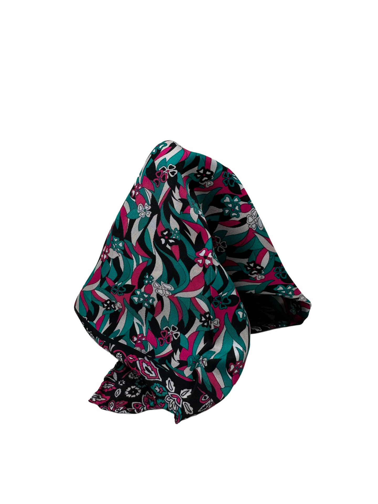 Pochette multicolor floral en tonos teal magenta y blanco