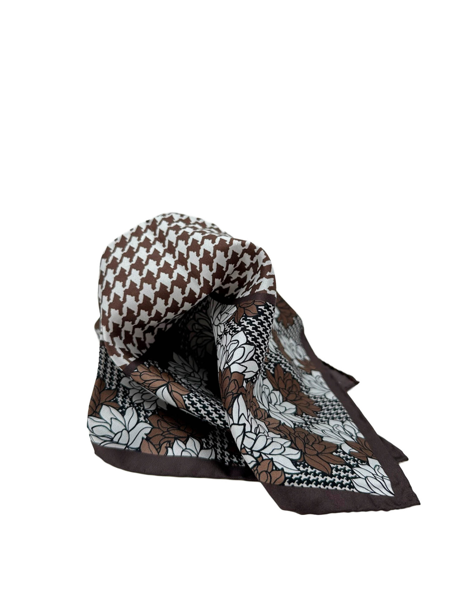 Pochette pata de gallo marrón y flores