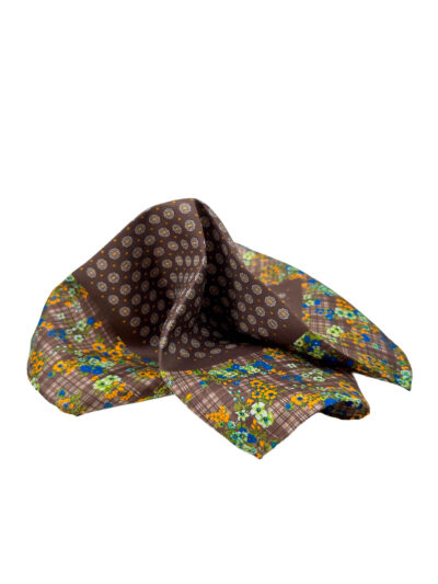 Pochette marrón con flores liberty y cuadros