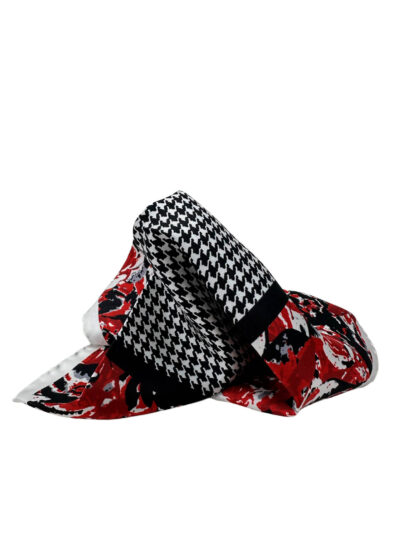 Pochette pata de gallo y flores en negros y rojos