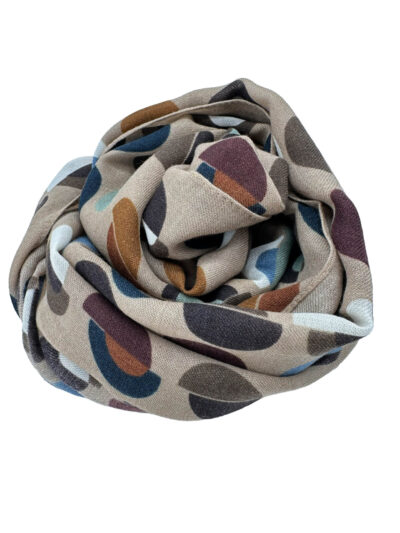 Pashmina Estampada Lana Beige Diseño Abstracto Multicolor