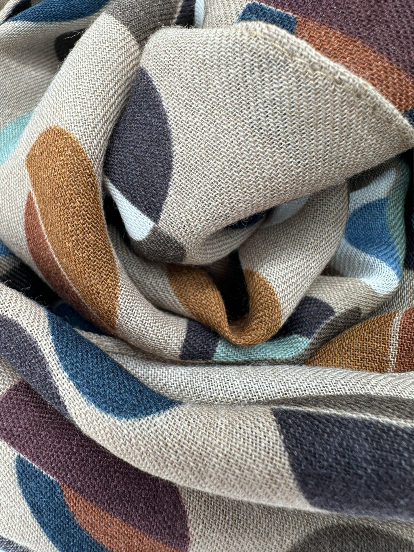 Pashmina Estampada Lana Beige Diseño Abstracto Multicolor