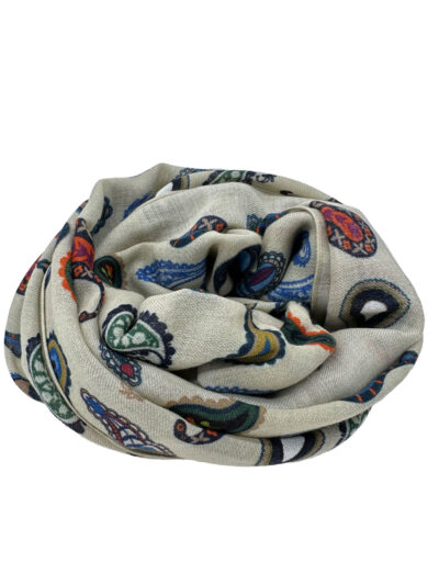 Pashmina Estampada Lana Beige Diseño Cachemira Multicolor