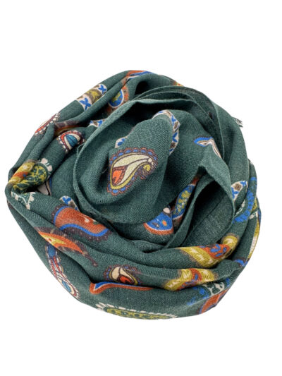 Pashmina Estampada Lana Verde Diseño Cachemira Multicolor