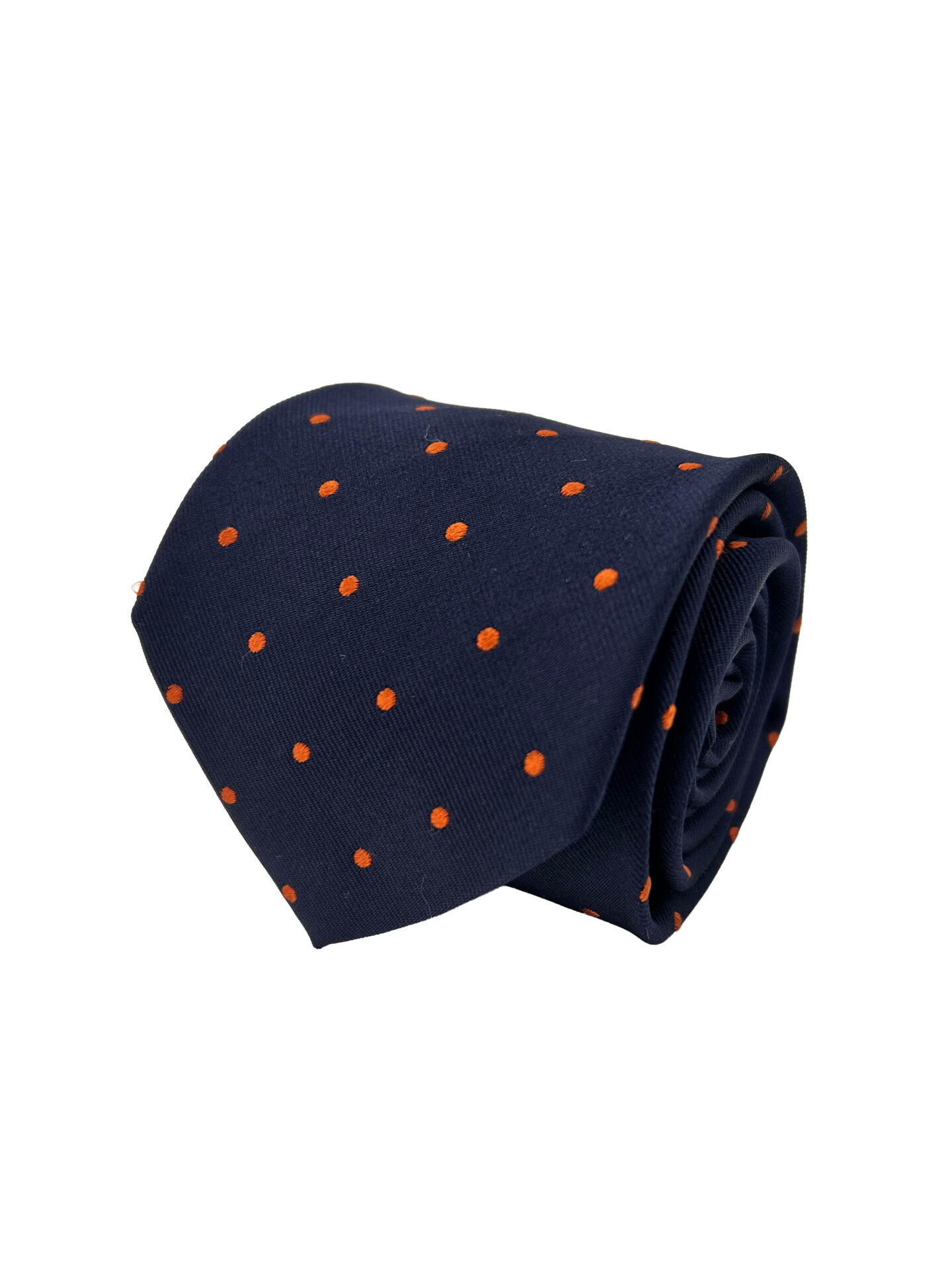 Corbata Cravatta Jacquard Azul Marino con Lunares Naranjas
