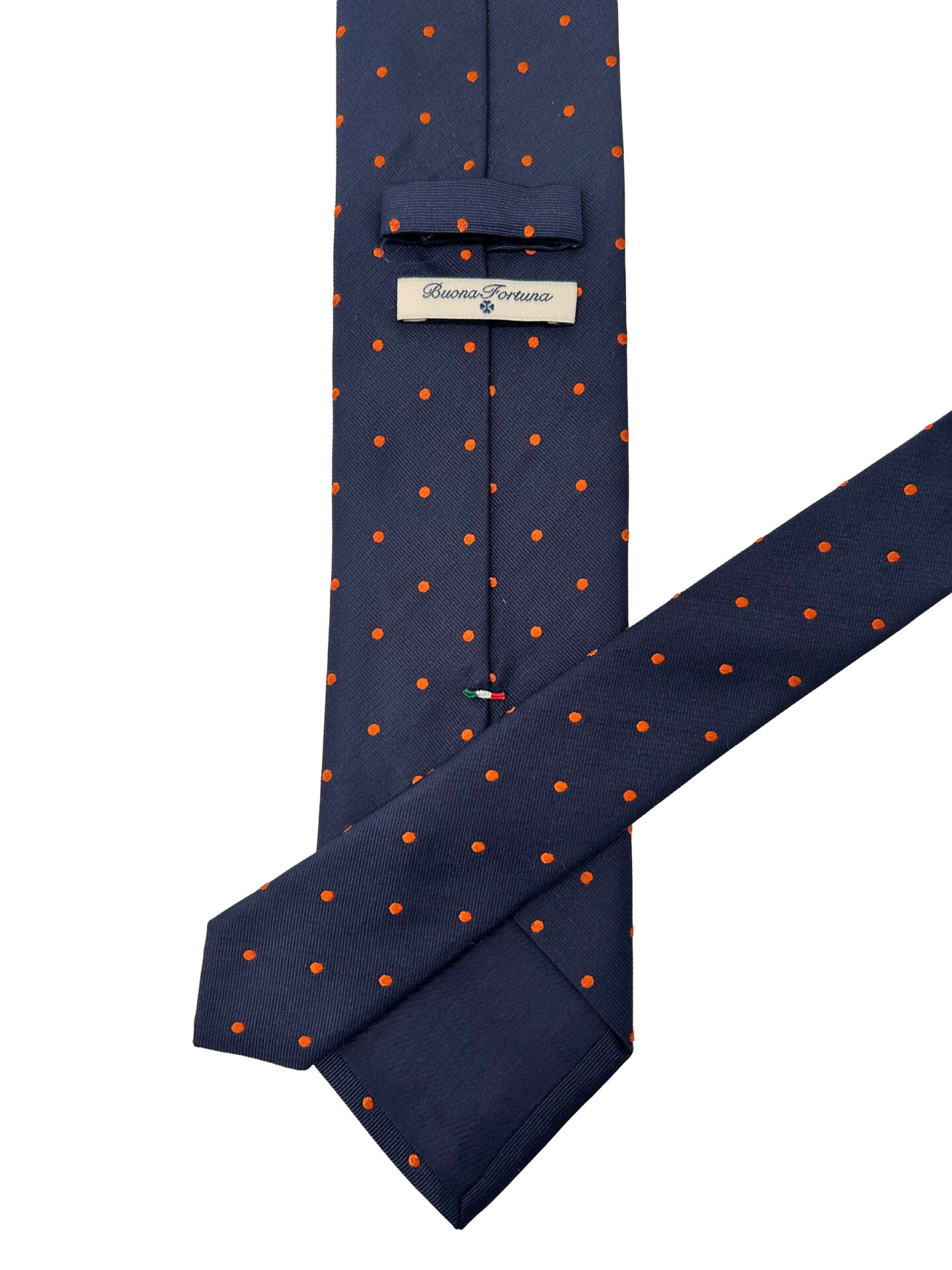 Corbata Cravatta Jacquard Azul Marino con Lunares Naranjas