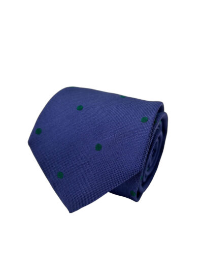 Corbata Cravatta Jacquard Azul Marino con Lunares Verdes