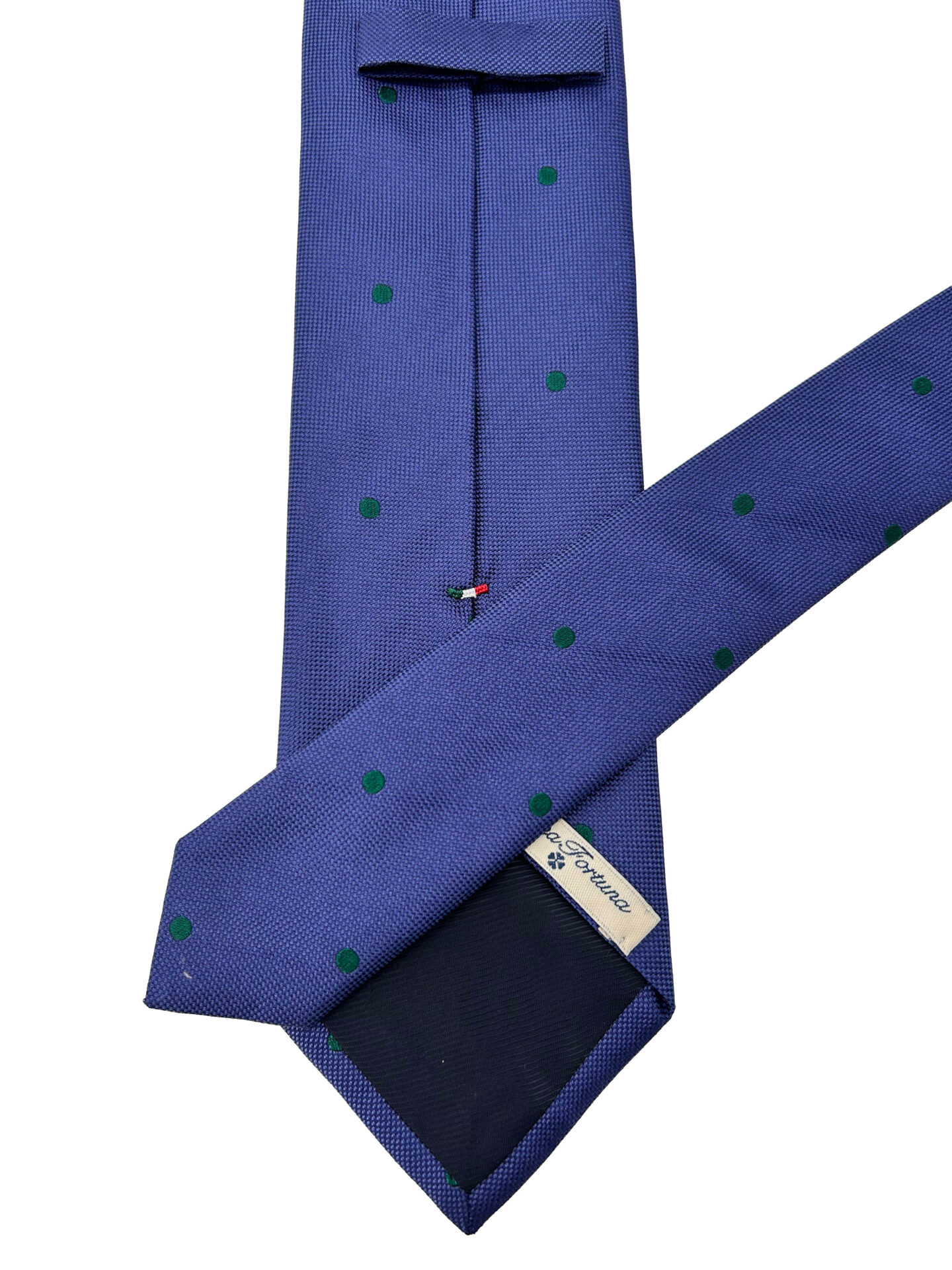 Corbata Cravatta Jacquard Azul Marino con Lunares Verdes