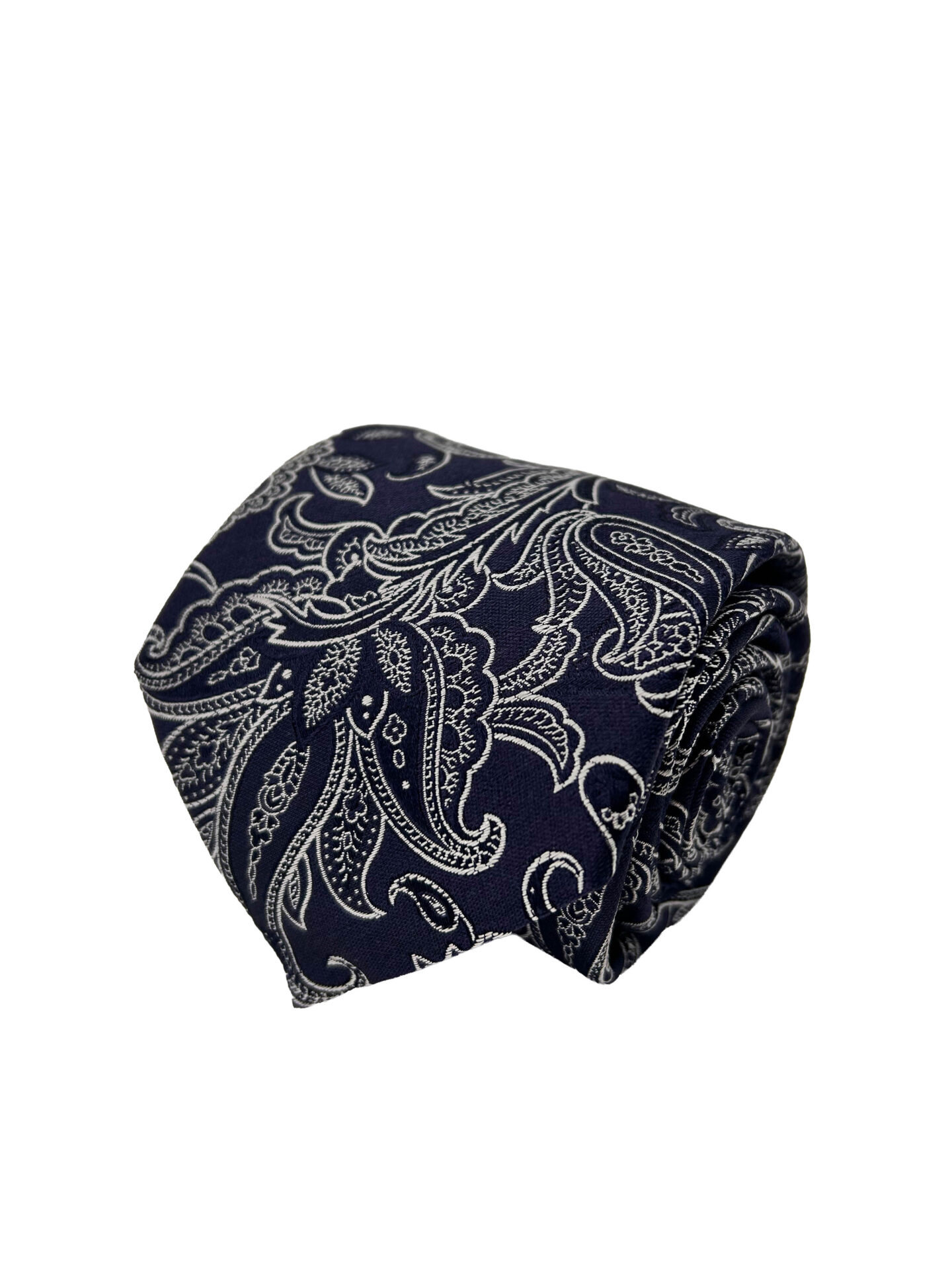 Corbata Cravatta Jacquard Azul Marino con Motivos Florales Blancos