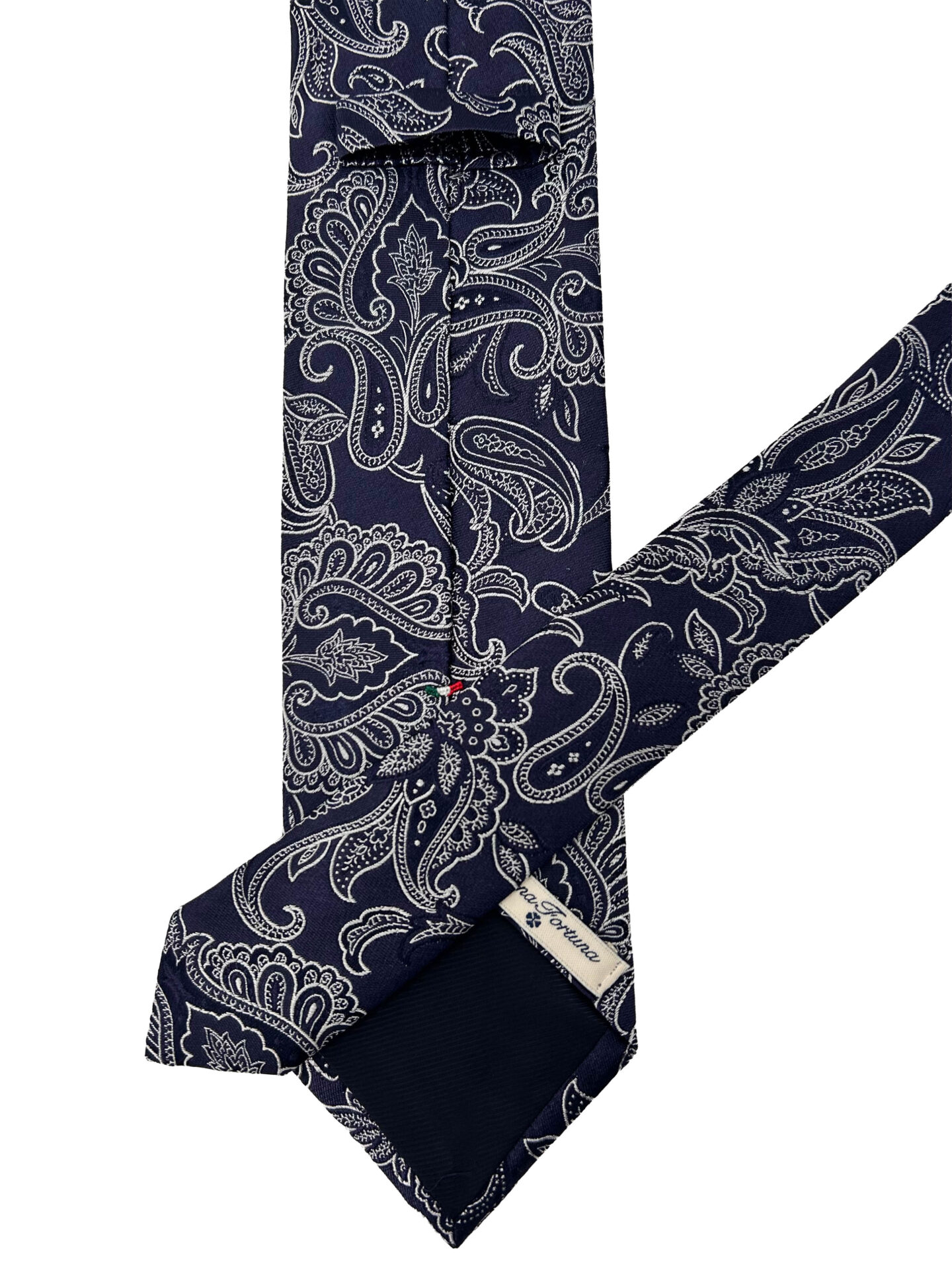 Corbata Cravatta Jacquard Azul Marino con Motivos Florales Blancos