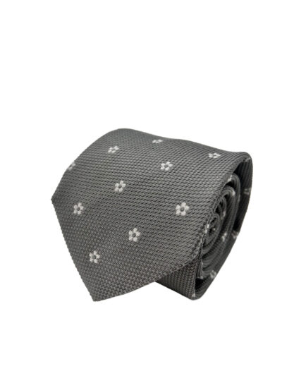 Corbata Cravatta Jacquard Gris con Motivos Florales Blancos