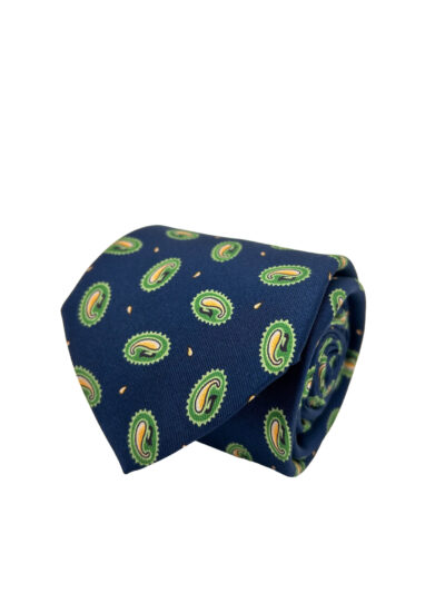 Corbata Estampada Twill Azul con Estampado Paisley
