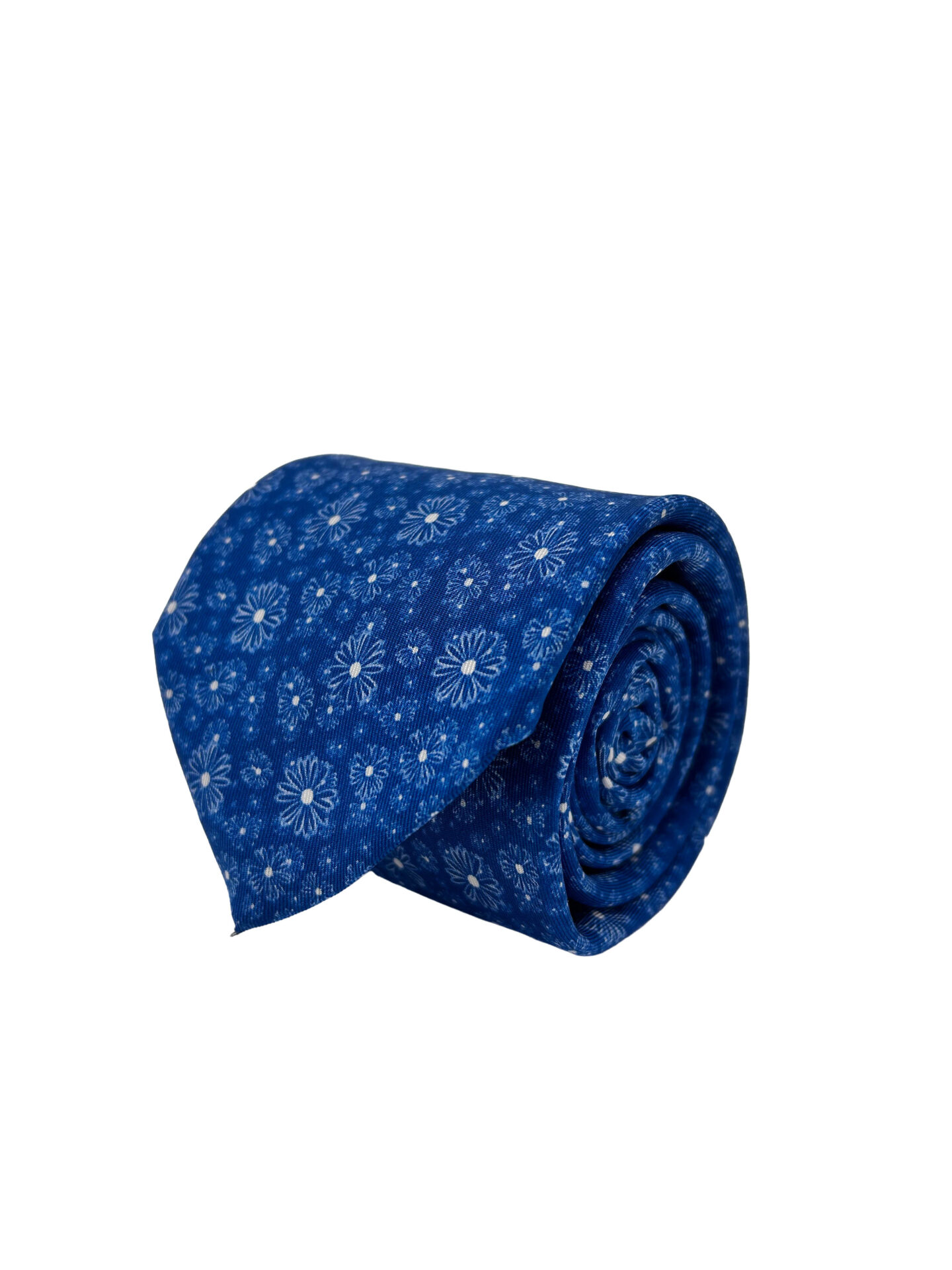 Corbata Estampada Twill Azul con Flores Blancas