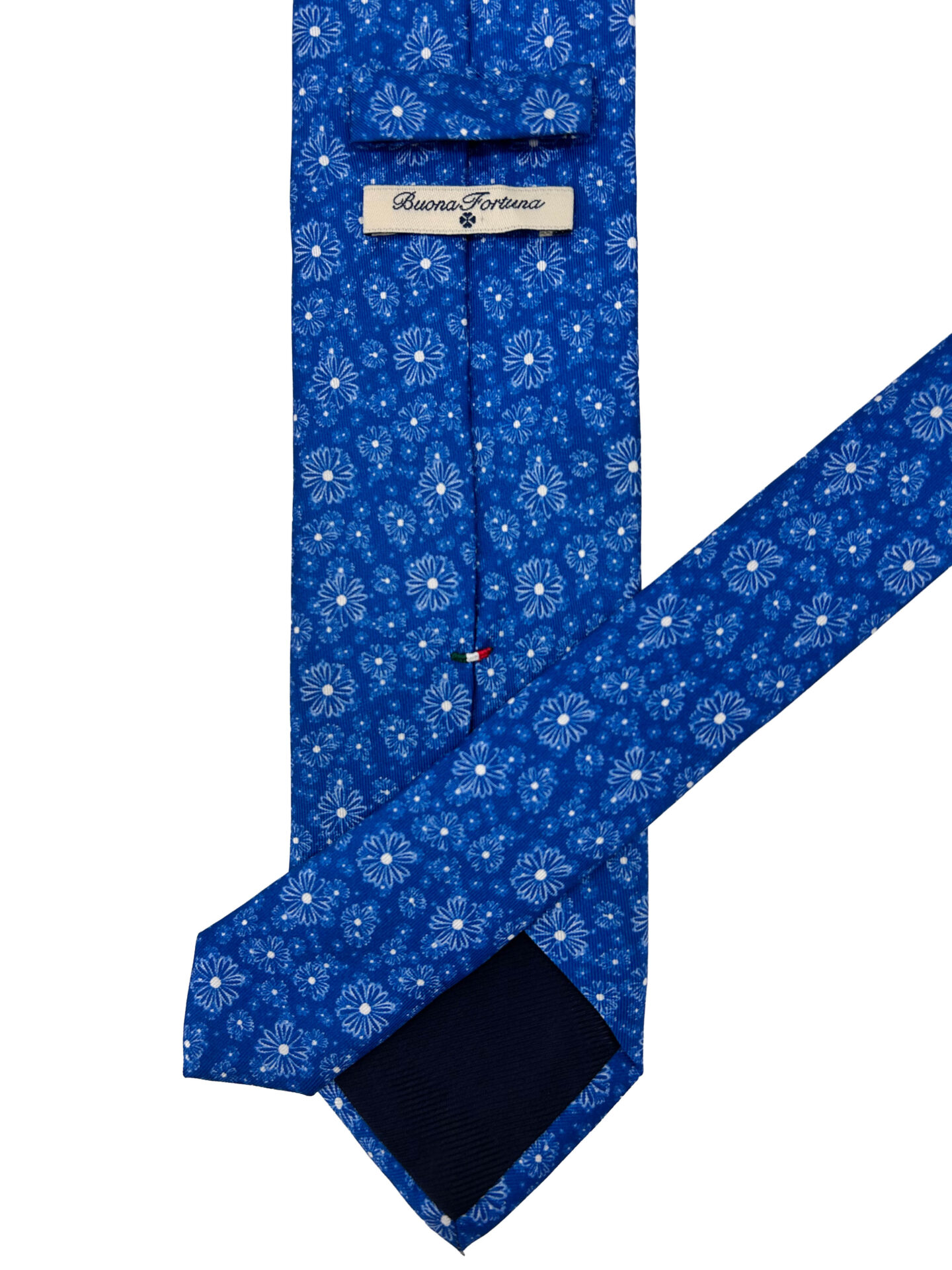 Corbata Estampada Twill Azul con Flores Blancas