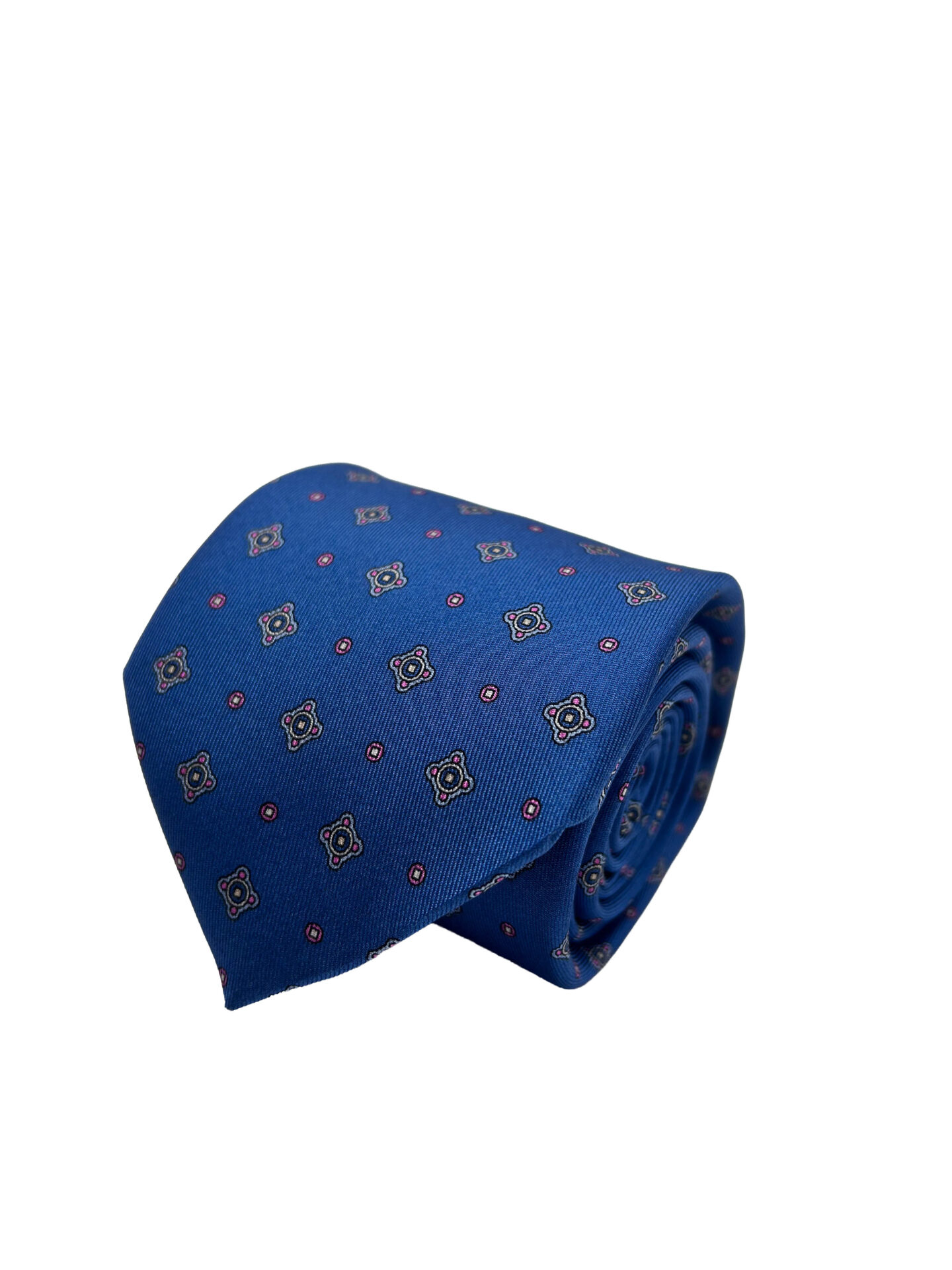 Corbata Estampada Twill Azul con Microestampado Geomético Bicolor