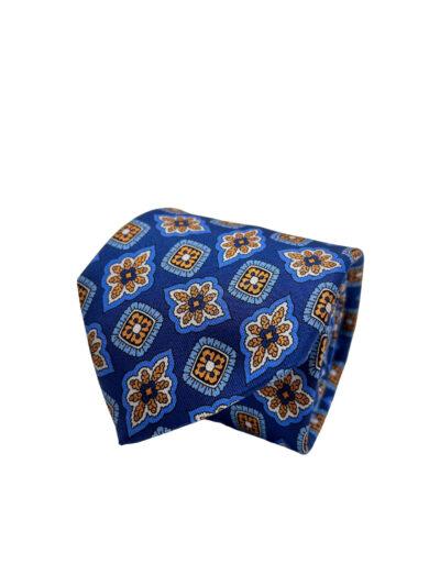 Corbata Estampada Twill Azul con Motivo Floral