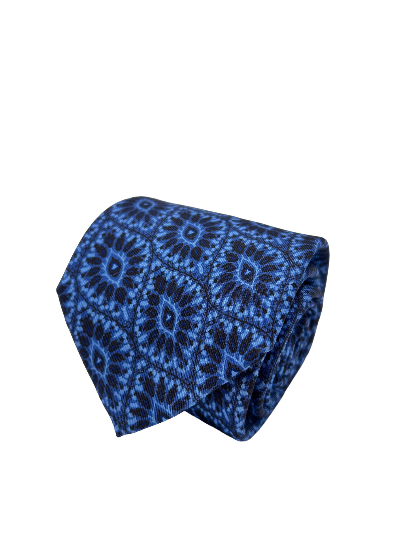 Corbata Estampada Twill Azul con Motivos Geométricos Radiales