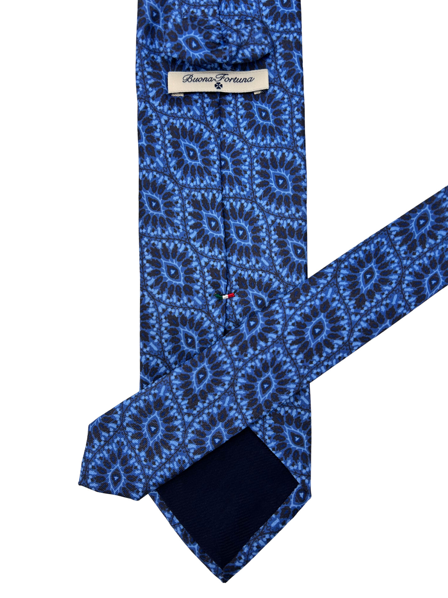 Corbata Estampada Twill Azul con Motivos Geométricos Radiales