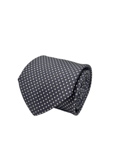 Corbata Estampada Twill Gris Claro con Lunares Blancos