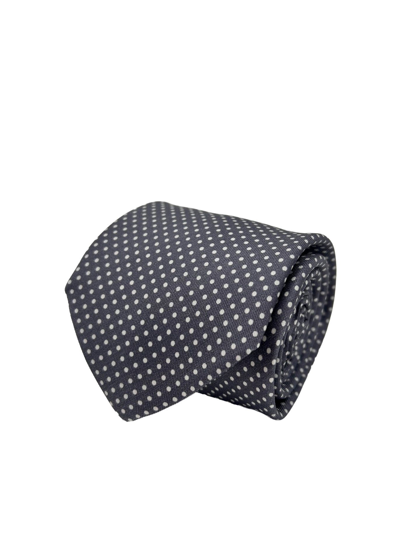 Corbata Estampada Twill Gris Claro con Lunares Blancos