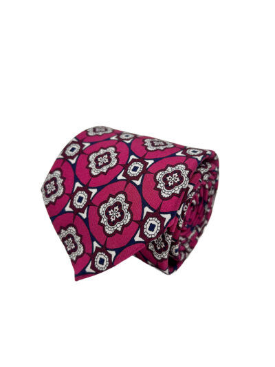 Corbata Estampada Twill Magenta con Motivos Florales
