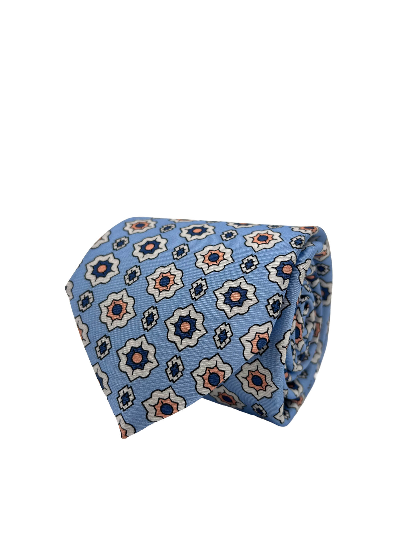 Corbata Estampada Twill Azul con motivo Floral Geométrico