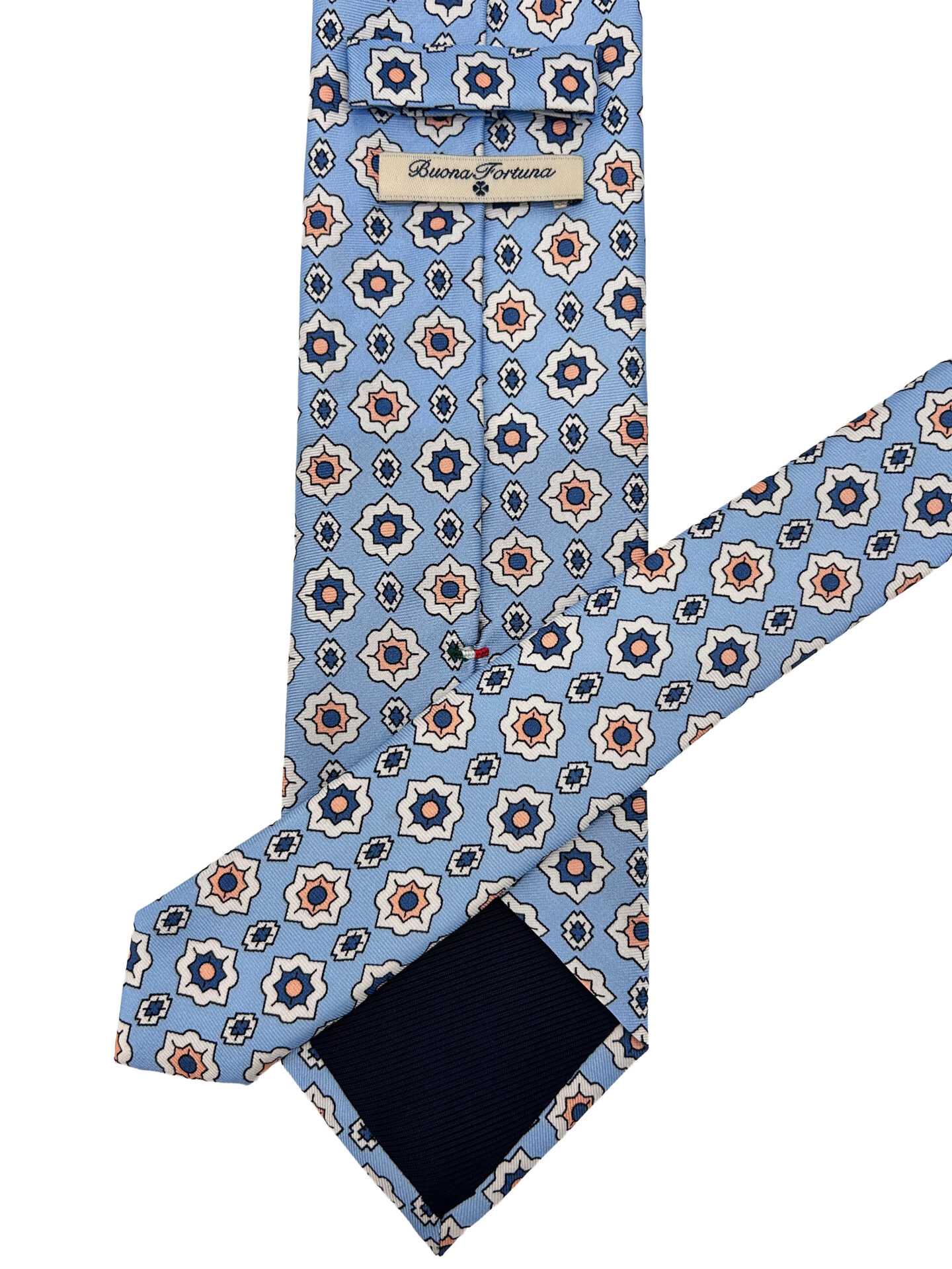 Corbata Estampada Twill Azul con motivo Floral Geométrico