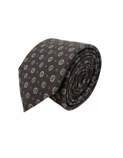 Corbata Lana Chocolate con Pentágonos Beig y Azul Celeste