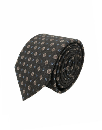 Corbata Lana Marrón con Rombos y Cuadrados
