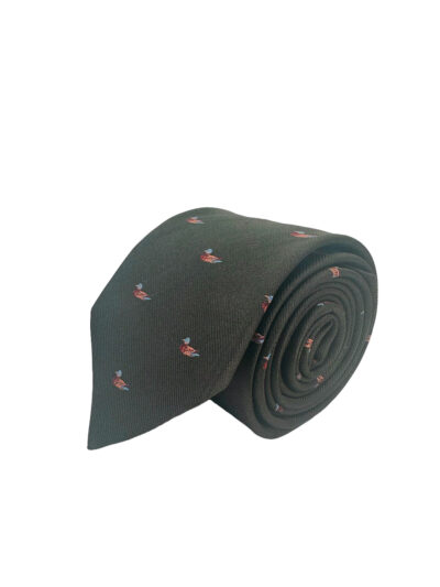 tienda online ropa hombre exclusiva corbatas ceremonia Corbata Tejida Jacquard Verde con Patos Ánades