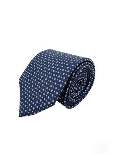 tienda online ropa hombre exclusiva corbatas ceremonia seda Corbata Estampada Twill Marino con Óvalos Azules