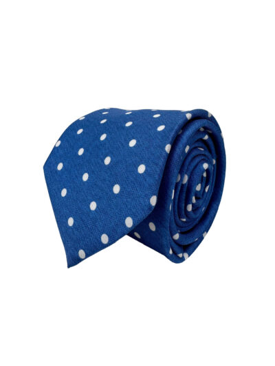 Corbata Estampada Twill Azul Lunares Blancos