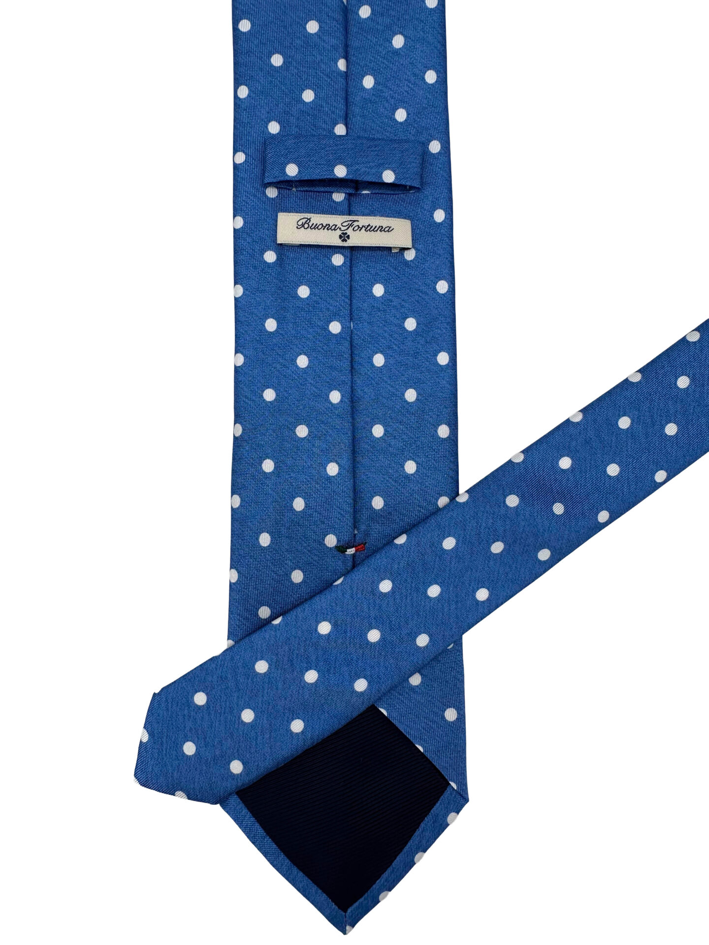 Corbata Estampada Twill Azul Lunares Blancos
