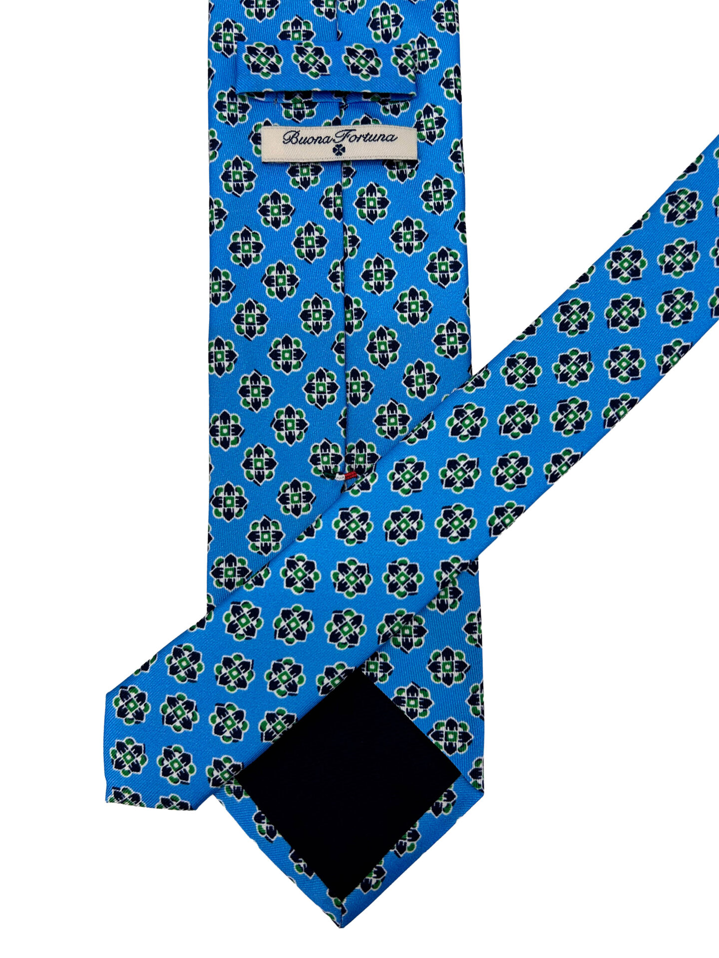 Corbata Estampada Twill Azul Flamingo con Verdes y Blancos