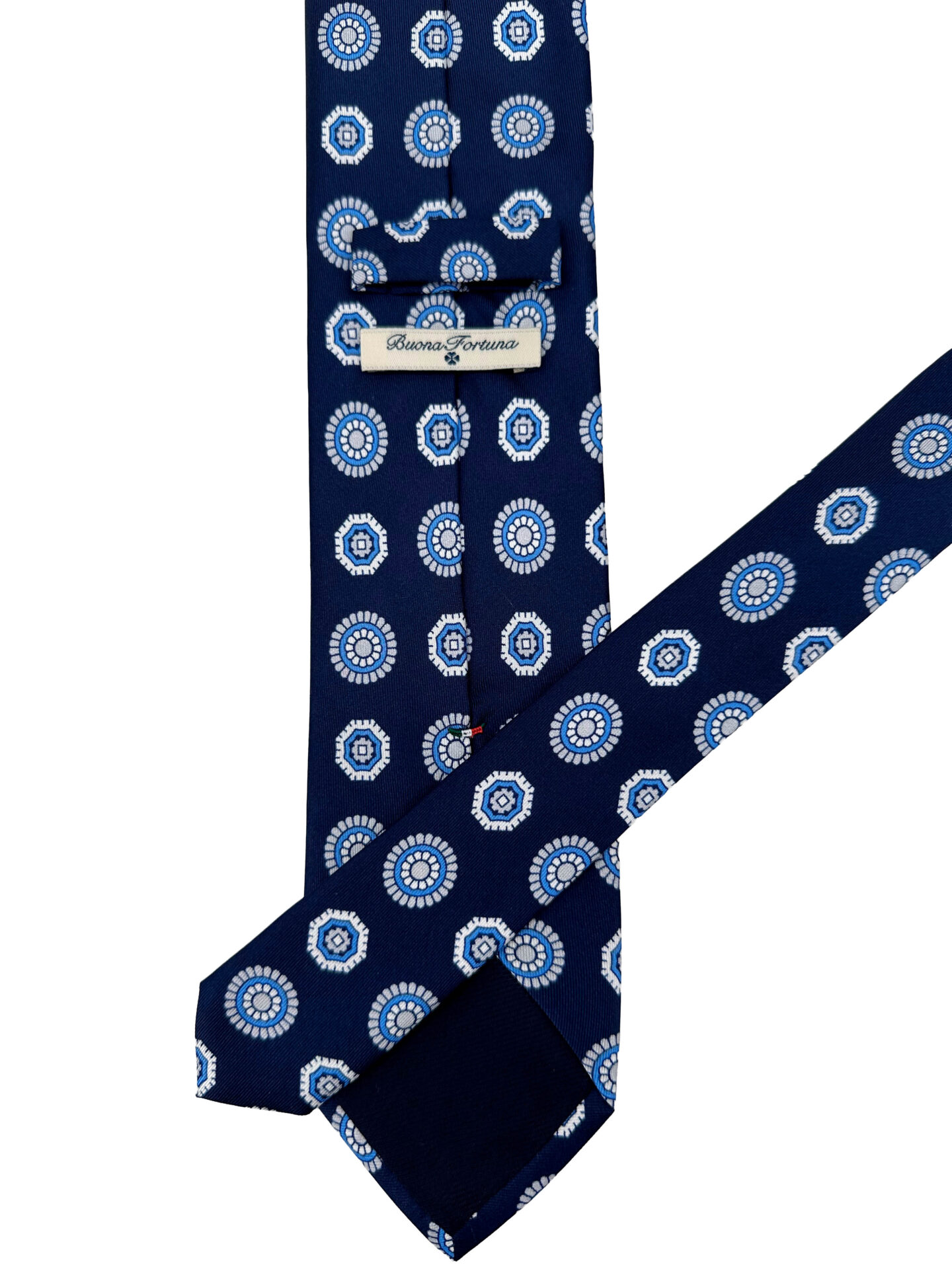 Corbata Estampada Twill Azul Marino con Blancos y Grises