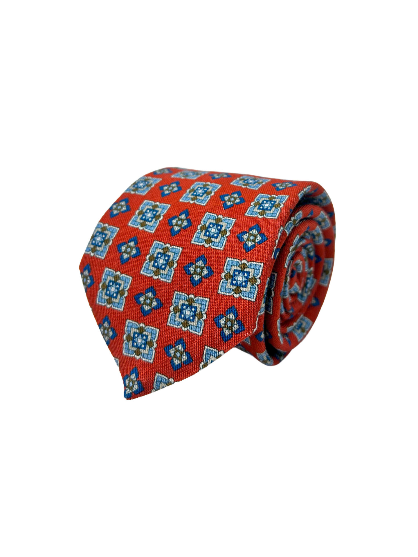 Corbata Estampada Twill Color Teja Motivos Celestes y Marinos