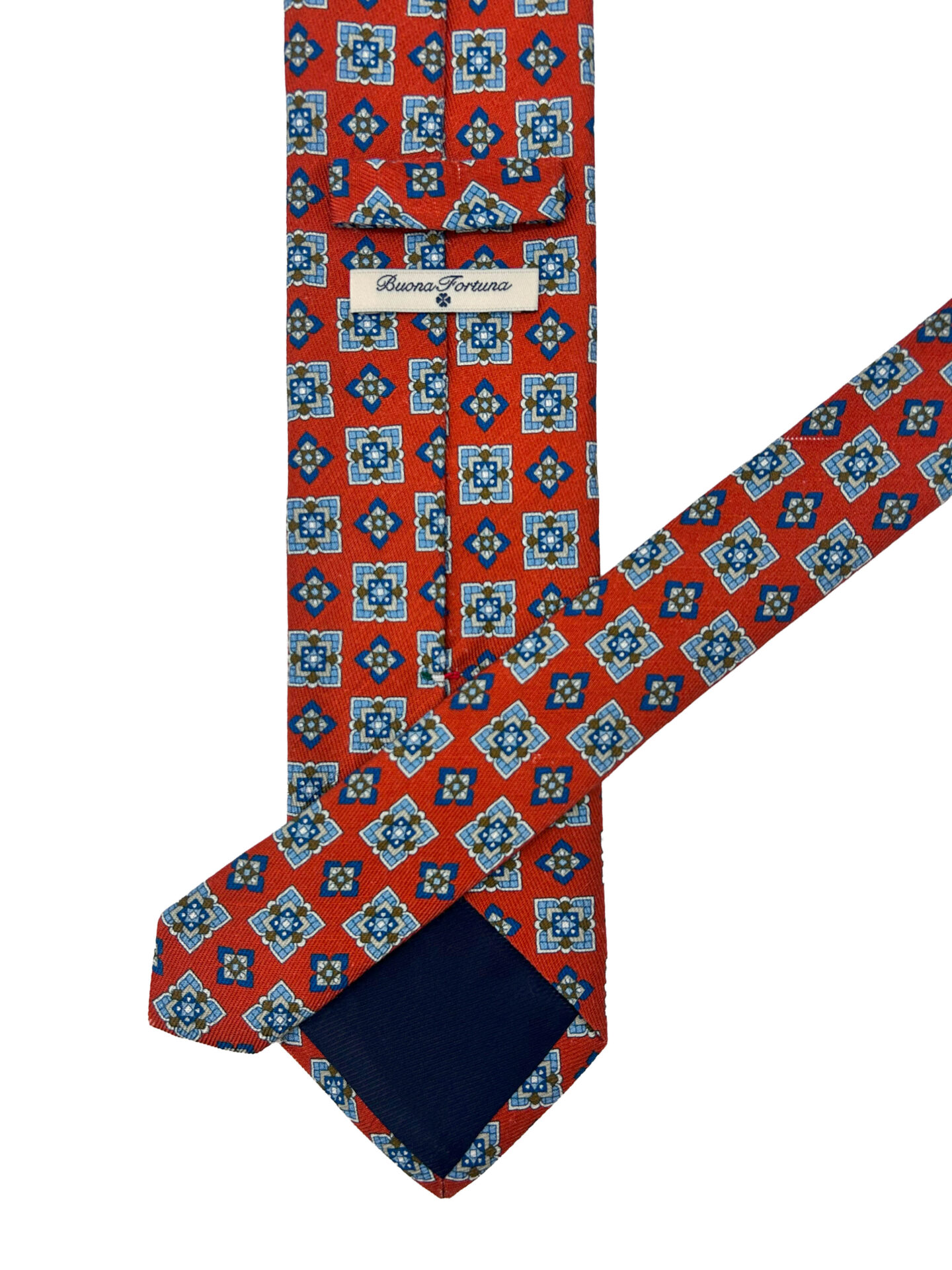 Corbata Estampada Twill Color Teja Motivos Celestes y Marinos