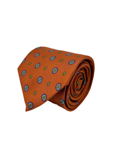 Corbata Estampada Twill Ámbar con Círculos