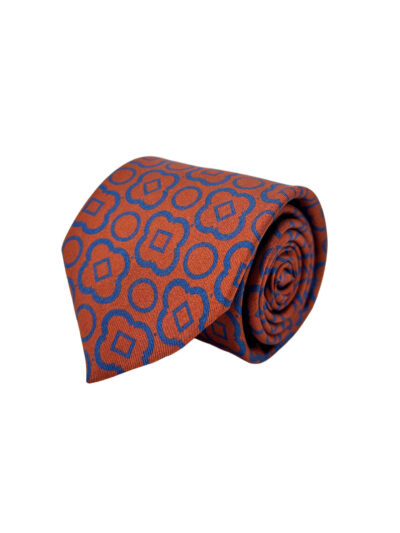 Corbata Estampada Twill Teja con Dibujos Azules