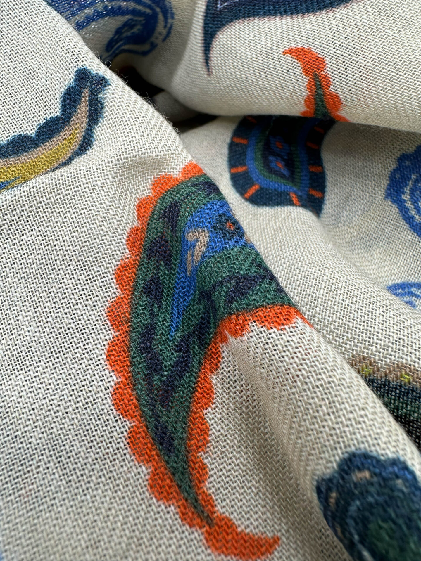 Pashmina Estampada Lana Beige Diseño Cachemira Multicolor
