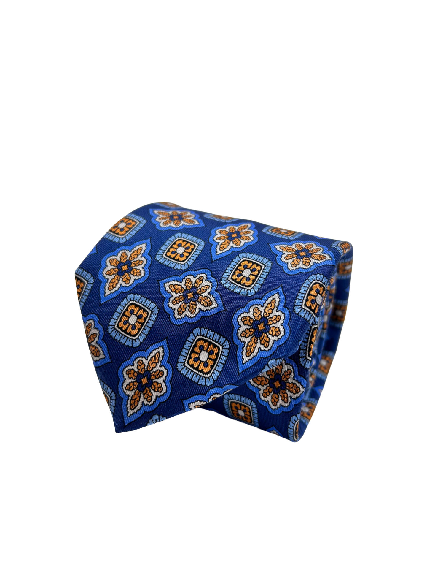 Corbata Estampada Twill Azul con Motivo Floral